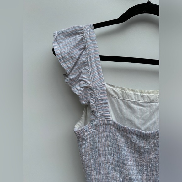 Japna Striped Smocked Flutter Straps Embroidered Peplum Boho Blouse Top Medium - Picture 10 of 13